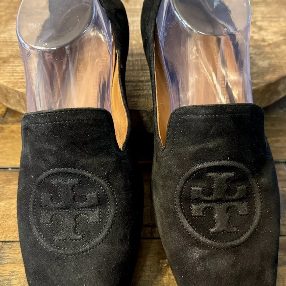 TORY BURCH Leigh Suede Square Toe Loafer Flats in Black Size 9.5 EUC! - Picture 2 of 12